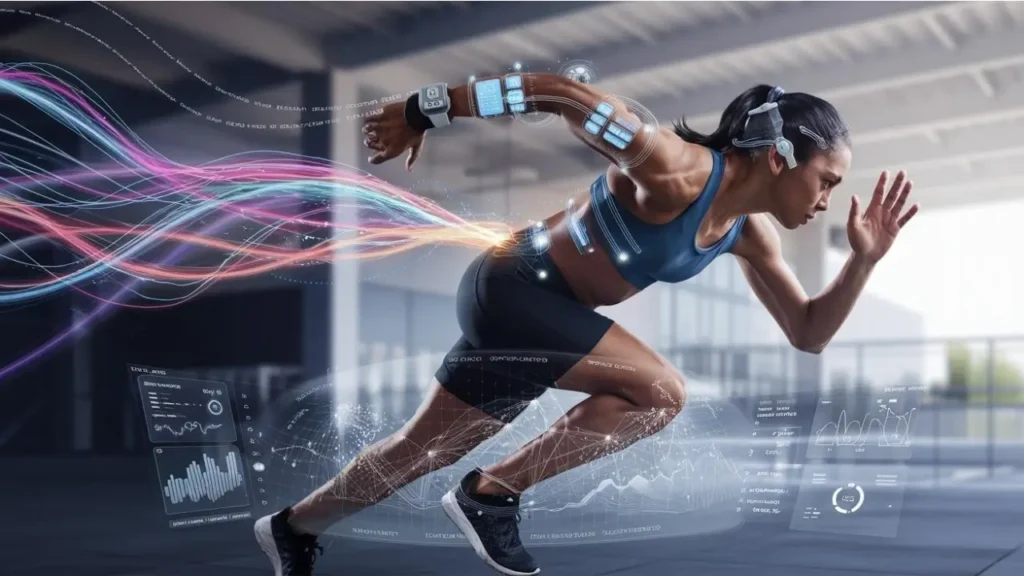 AI-powered wearables fitness tracker analyzing athletic performance and exercise data