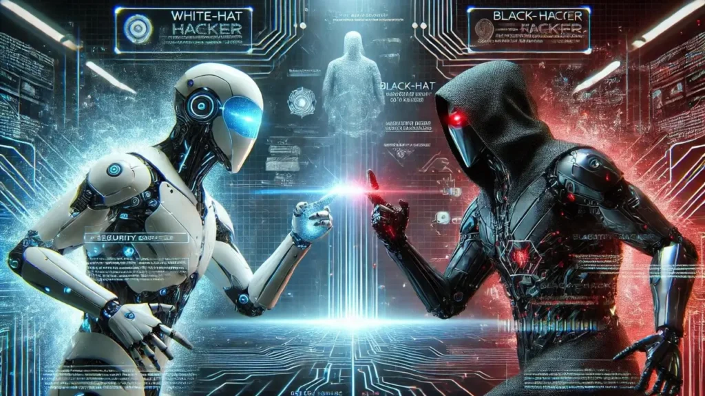 AI cybersecurity trends depicting artificial intelligence defending against advanced cybercriminal attacks.