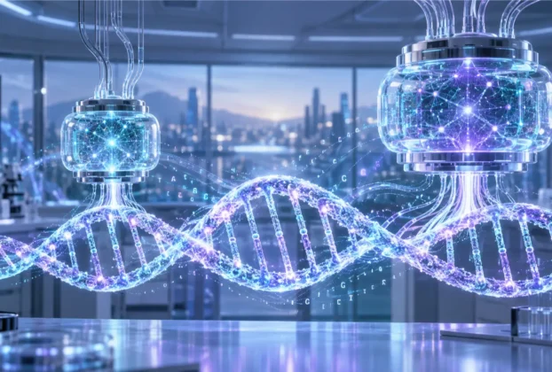 Evo 1 and Evo 2 AI models analyzing genomic DNA