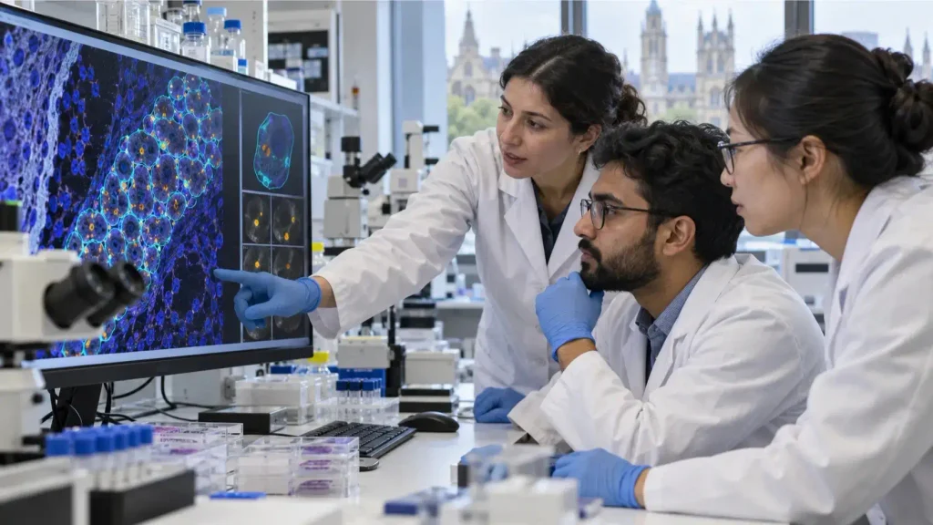 Scientists using CenSegNet AI to analyze breast cancer tissue samples”