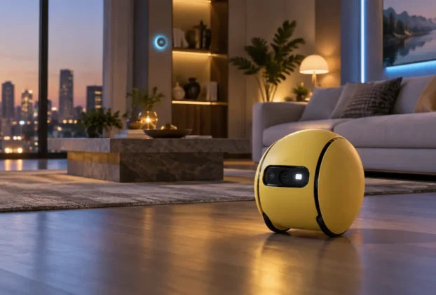 Samsung Ballie robot in a modern AI-powered smart home