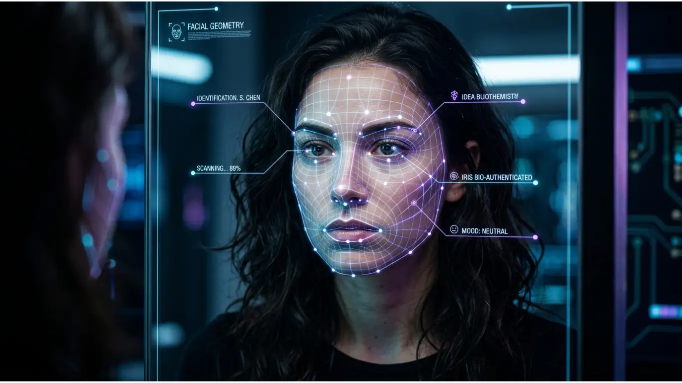 Samsung MICRO LED Beauty Mirror analyzing a woman’s skin with AI