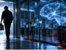“AI researcher leaving a laboratory over concerns about advanced artificial intelligence safety.”